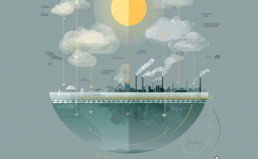 Infographic van de GWP-waarde met daarop een industrieel gebied met zon en wolken erboven.