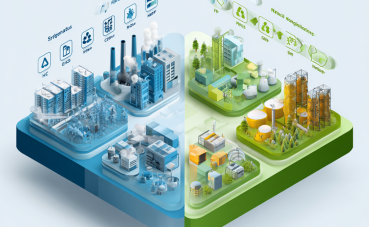 Infographic die twee kanten heeft (blauw en groen) dat het verschil visueel uitlegt tussen synthetische en natuurlijke koudemiddelen.
